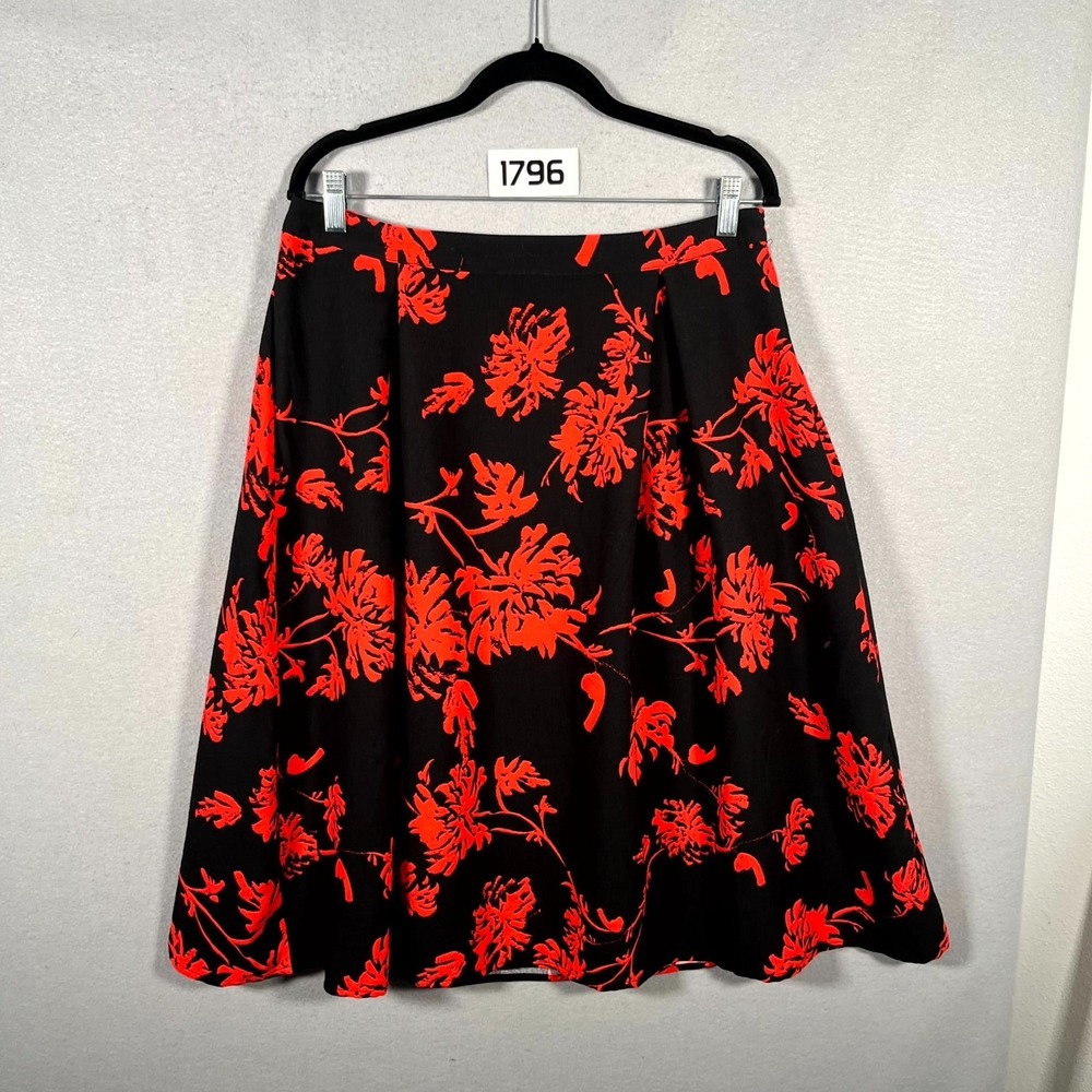 Who What Wear A Line Skirt Womens 10 Black Red Willow Floral Career Formal